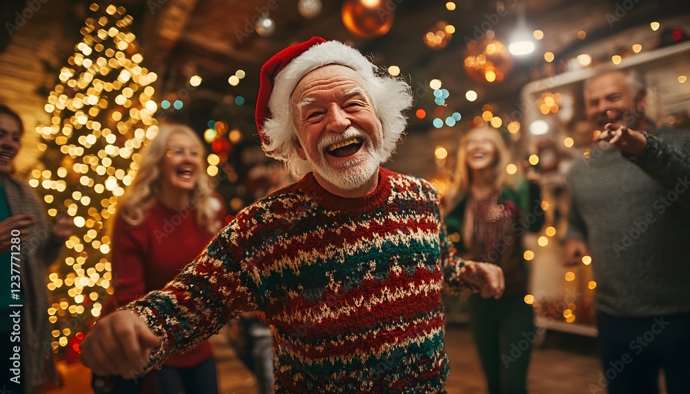 Jolly Santa Claus dances at a joyful Christmas party Jolly Santa Claus dances at a joyful Christmas party