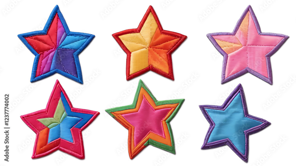 Fototapeta premium Colorful Fabric Star Patches in Various Bright Colors