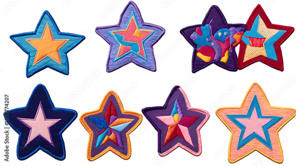 Obraz premium Colorful Fabric Star Patches in Various Bright Colors
