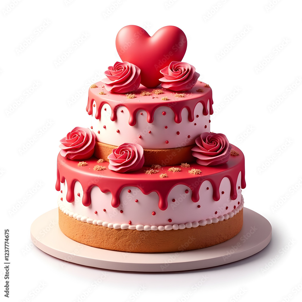 Romantic two-tiered cake with a heart and roses for celebration and special moments Romantic two-tiered cake with a heart and roses for celebration and special moments
