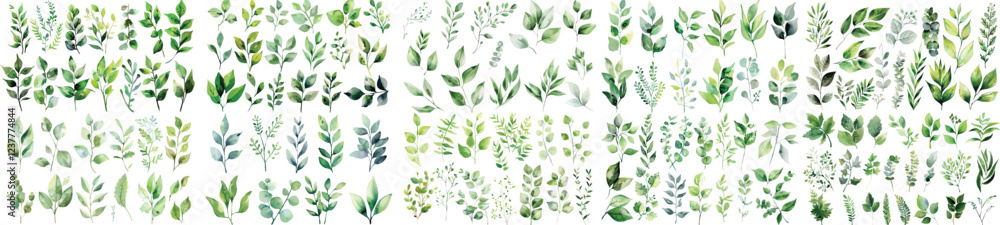 Green watercolor leaves on isolated background Green watercolor leaves on isolated background