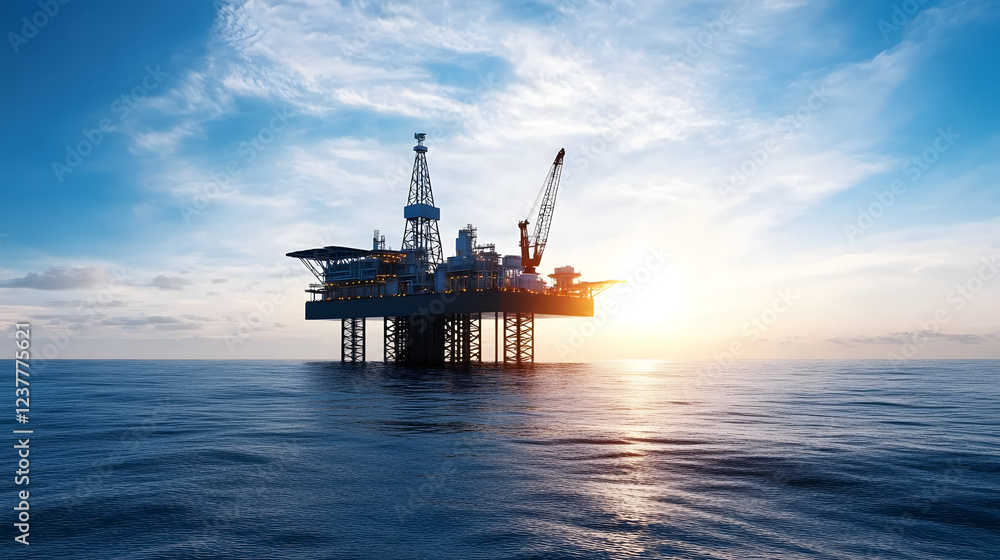 Oil platform on the ocean, offshore drilling for gas and oil, with industrial structures and ocean backdrop, symbolizing energy production in a marine environment.
Oil platform on the ocean, offshore drilling for gas and oil, with industrial structures and ocean backdrop, symbolizing energy production in a marine environment.