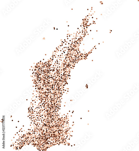 Abstract coffee, cocoa or chocolate powder particles flow. Brown dots, dust or sand wavy element. Flowing grit round dots and particles wavy texture. Ground grain scatter element background. 