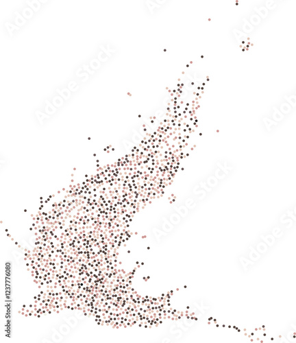 Abstract coffee, cocoa or chocolate powder particles flow. Brown dots, dust or sand wavy element. Flowing grit round dots and particles wavy texture. Ground grain scatter element background. 
