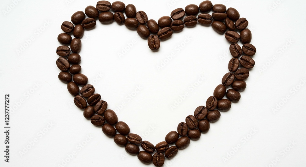 Aromatic Coffee Beans Arranged in Heart Shape on White Background Aromatic Coffee Beans Arranged in Heart Shape on White Background