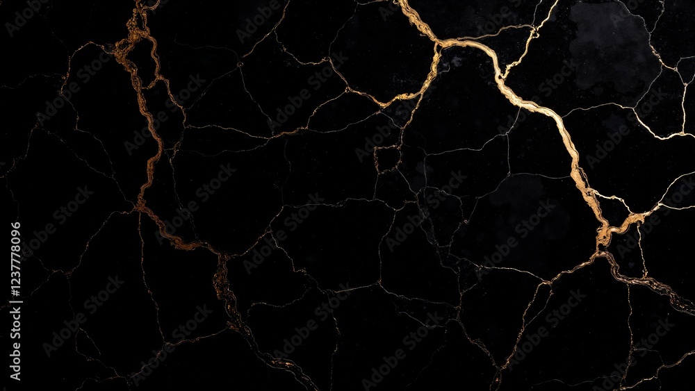 A luxurious yet haunting texture of cracked black marble with delicate gold veins A luxurious yet haunting texture of cracked black marble with delicate gold veins