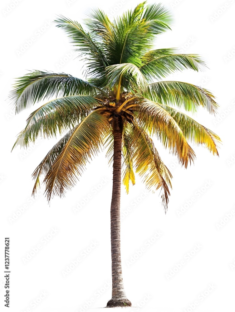 Obraz premium Single Tropical Coconut Palm Tree Isolated on White Background