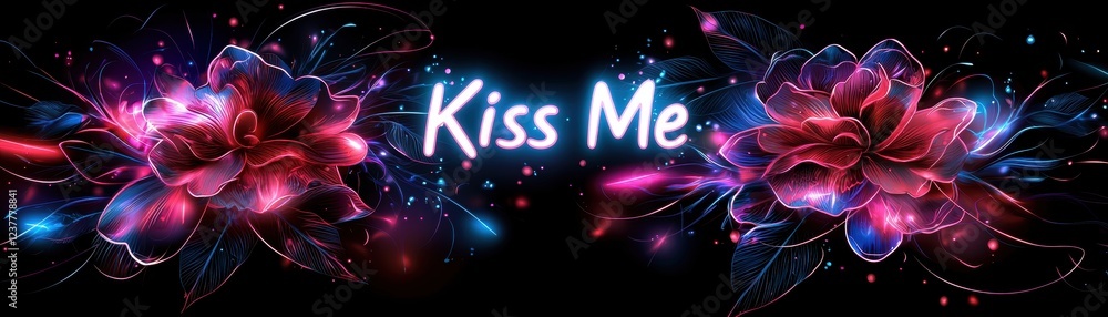 Obraz premium Captivating Glowing Design of Flowers with Softly Illuminated Text 
