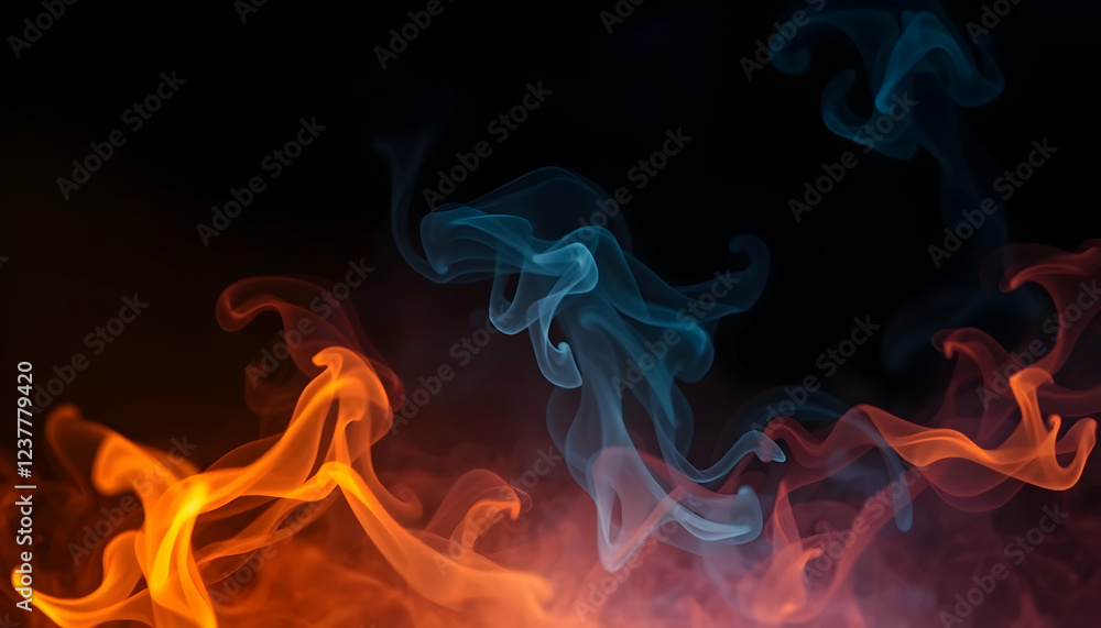 Fire and ice, elemental clash, orange and blue flames, swirling tendrils, opposing forces, dynamic energy, abstract art, vibrant colors, fluid motion, cosmic dance, ethereal wisps, contrasting element Fire and ice, elemental clash, orange and blue flames, swirling tendrils, opposing forces, dynamic energy, abstract art, vibrant colors, fluid motion, cosmic dance, ethereal wisps, contrasting element