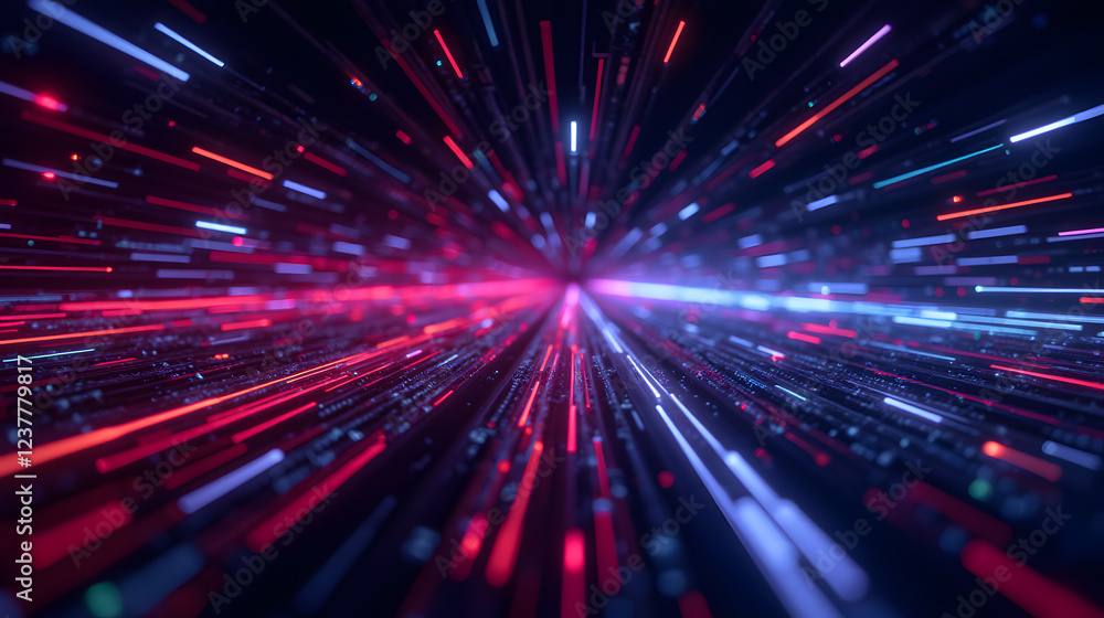Naklejka premium Futuristic Abstract Background of Neon Light Streaks and Patterns in Motion Creating a Dynamic Energetic Visual Effect for Digital Art