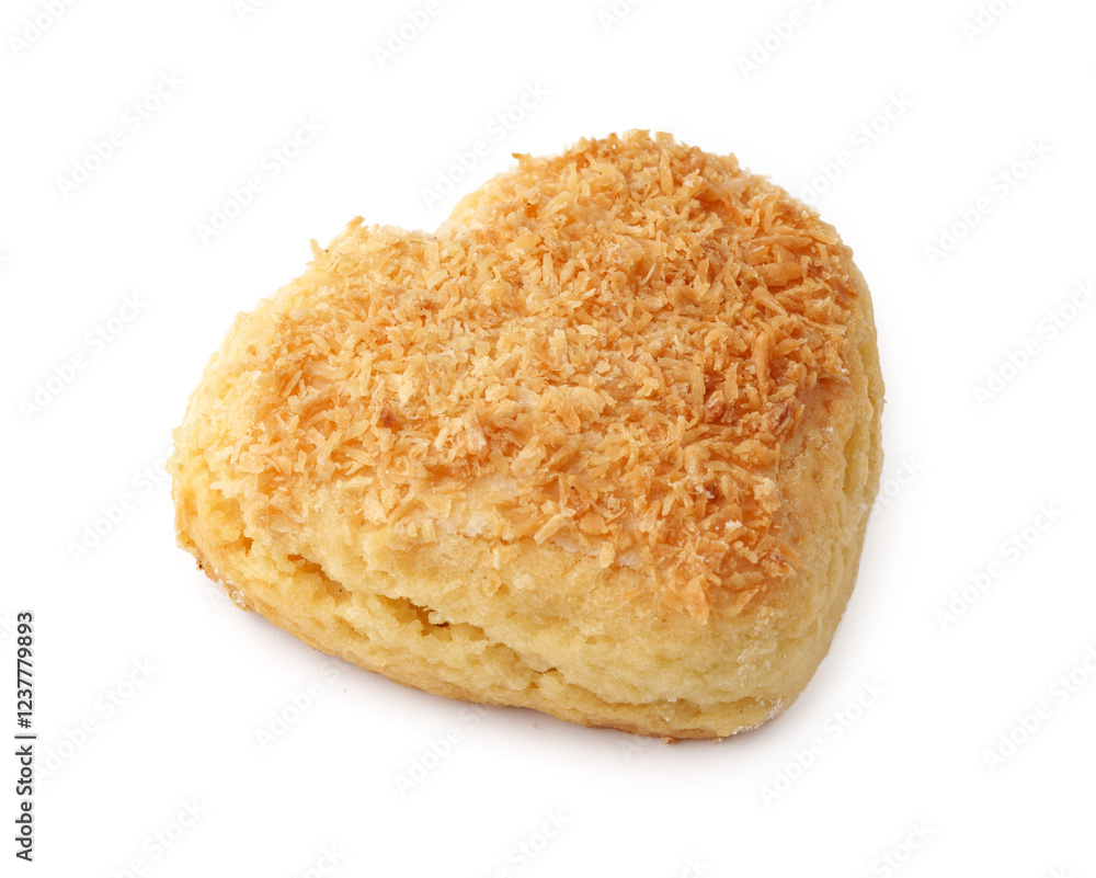 Heart-shaped pastry made with coconut flakes and a light, fluffy texture perfect for special occasions Heart-shaped pastry made with coconut flakes and a light, fluffy texture perfect for special occasions