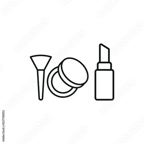 Powder puff and lipstick set beauty salon icon represents glamour and makeup essentials, perfect for beauty branding, cosmetic designs, and fashion illustrations.