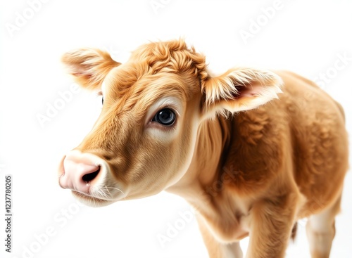 an image of a brown cow with a white background, there is a brown cow with a white nose and a brown nose photo