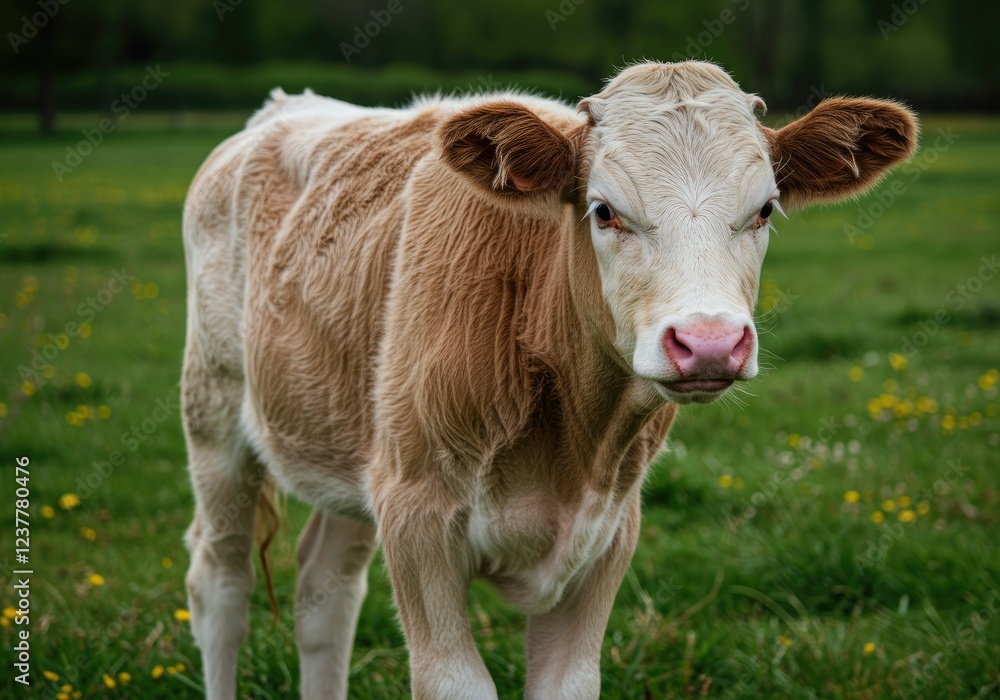 cute funny calf on farmland in summer cute funny calf on farmland in summer