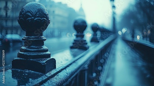 Fototapeta Naklejka Na Ścianę i Meble -  Rainy Parisian Night: Captivating Cityscape and Architectural Details