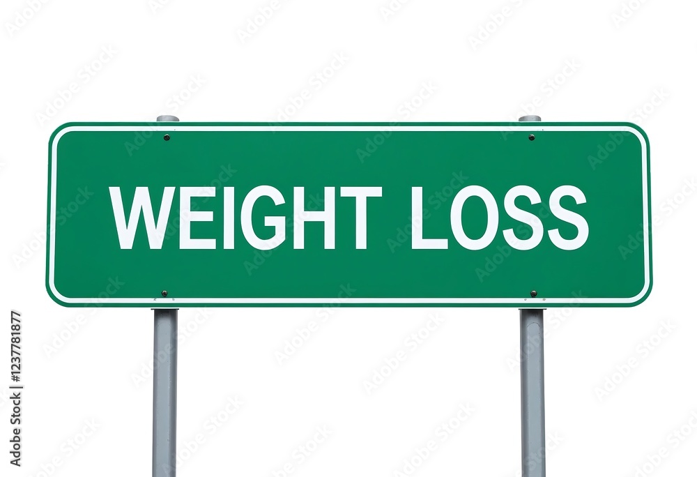 Green road sign displaying the words 'Weight Loss' against a white background. Green road sign displaying the words 'Weight Loss' against a white background.