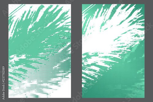 Watercolor or ink strokes in a grunge style banner template. Green grunge design template with strokes. Perfect for adding an edgy and textured look to banners, posters, and creative designs. 