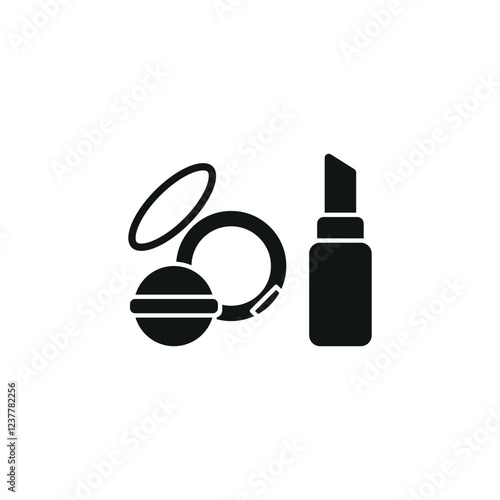 Powder puff and lipstick set beauty salon icon represents glamour and makeup essentials, perfect for beauty branding, cosmetic designs, and fashion illustrations.