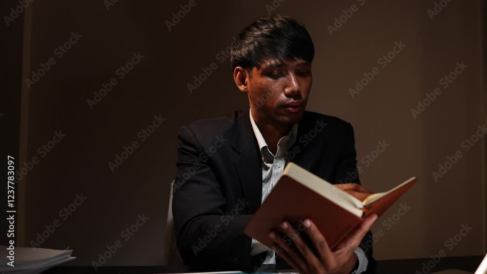 a businessman works overtime in the company until late at night because he has to finish all the documents before the meeting tomorrow, deadline, overworked, a businessman works overtime in the company until late at night because he has to finish all the documents before the meeting tomorrow, deadline, overworked,