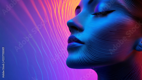 3d render, neon lights, abstract background, glowing lines, virtual reality, blue triangular arch, ultraviolet, infrared, spectrum vibrant colors, laser show