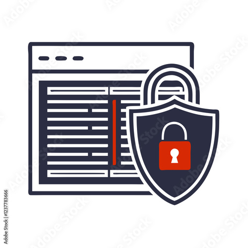 Secure web page icon with shield and padlock in grey and red colors