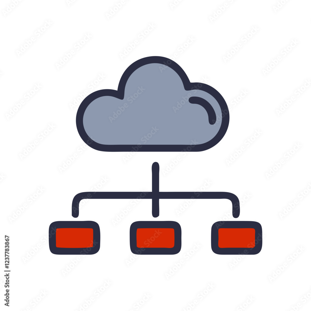 Cloud computing icon with connected nodes in grey and red colors Cloud computing icon with connected nodes in grey and red colors