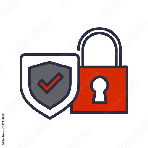 Lock and shield icon representing security with grey and red colors