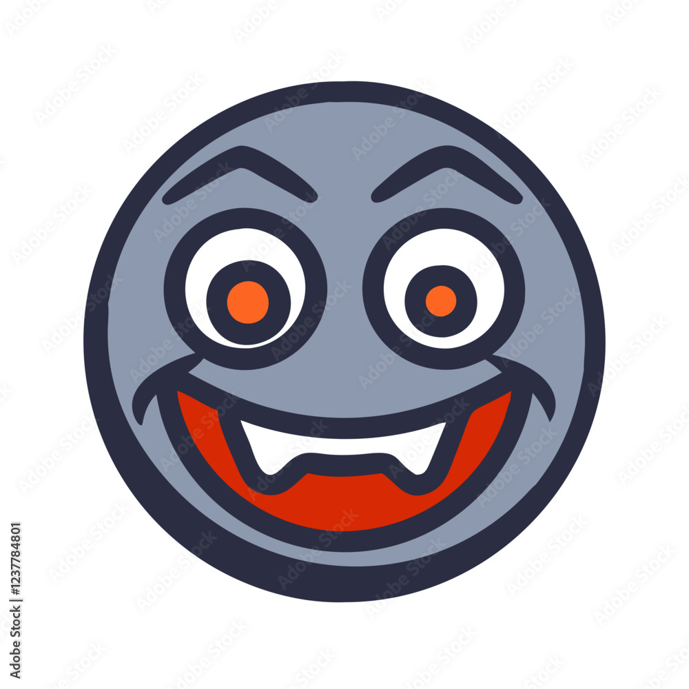 Spooky smiley face icon with exaggerated features in grey and red colors Spooky smiley face icon with exaggerated features in grey and red colors