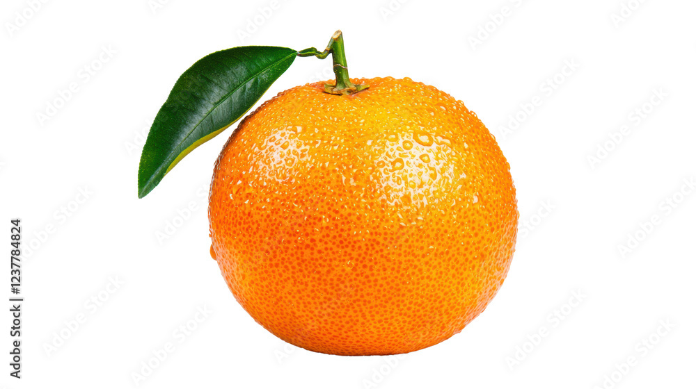 Freshly Picked Juicy Orange Citrus Fruit with Leaf on White Background Freshly Picked Juicy Orange Citrus Fruit with Leaf on White Background