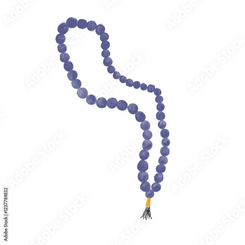 Blue gray grey moslem prayer beads watercolor cute illustration vector transparent clipart cutout digital sticker rosary element ramadan eid mubarak