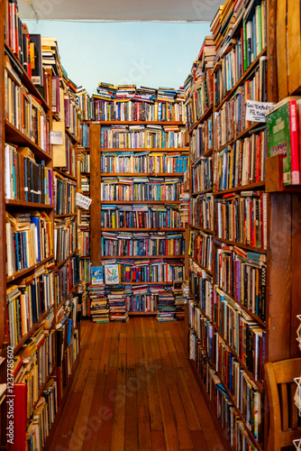 Bookshelves inside antique bookshop in Vancouver, BC