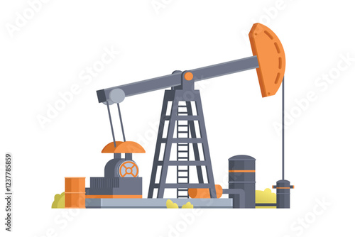 Pumpjack Oil Rig. Editable Vector Illustration of Oil Drill and Industrial Structure. Fully Editable Element
