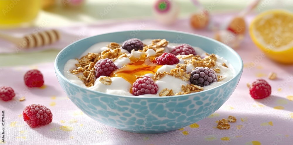 Bright and inviting breakfast bowl overflowing with fresh, vibrant berries for a healthy start to your day. Bright and inviting breakfast bowl overflowing with fresh, vibrant berries for a healthy start to your day.