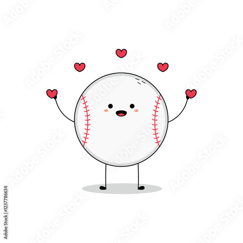 Cute baseball ball cartoon character spreading love doodle