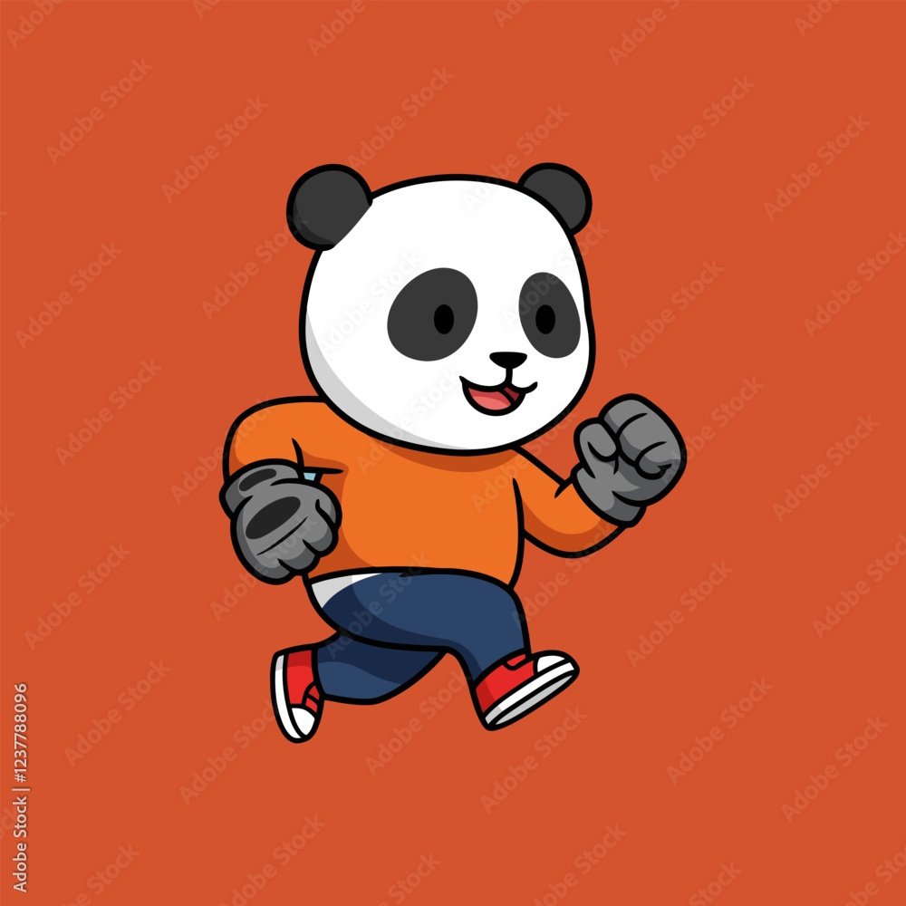 Energetic Panda in Motion A Cheerful Cartoon Illustration Energetic Panda in Motion A Cheerful Cartoon Illustration