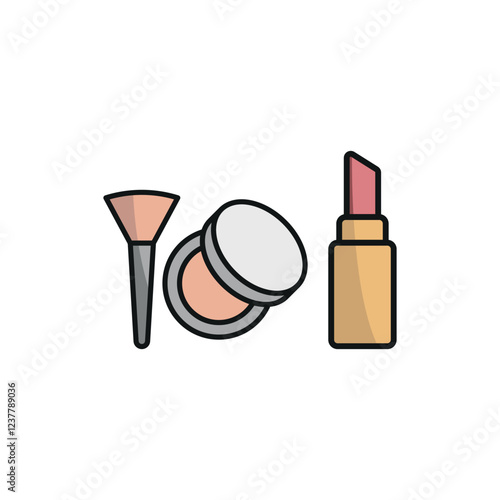 Powder puff and lipstick set beauty salon icon represents glamour and makeup essentials, perfect for beauty branding, cosmetic designs, and fashion illustrations.