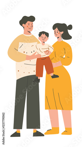 Happy Family with Kids in Flat Minimalist Vector Style Illustration for Lifestyle