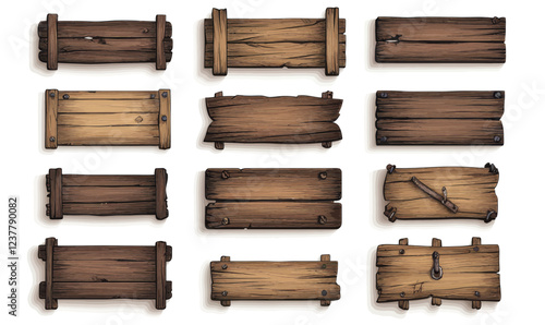 Medieval Wooden Frame Set for Game UI Design with Ancient Style Message Panels
