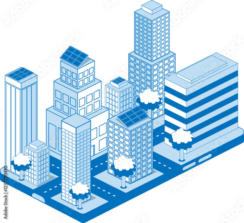 Modern isometric cityscape illustration in a mobile app interface. Modern flat design, isometric illustration of mobile navigation. Abstract city isometric plan with road and buildings on smart phone.