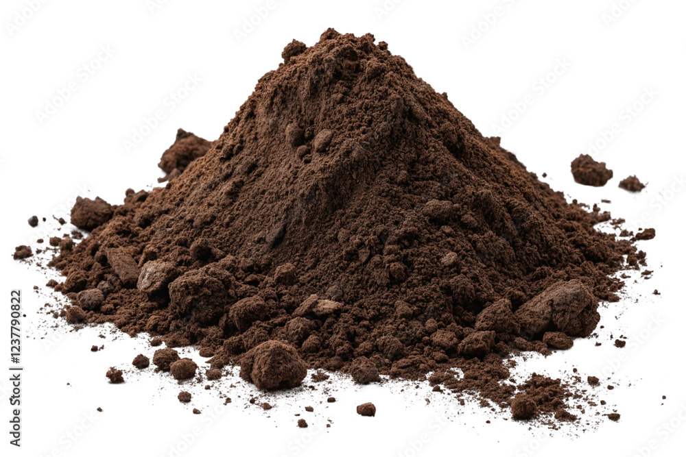 Dark Brown Soil Pile with Scattered Particles on Transparent Background. Dark Brown Soil Pile with Scattered Particles on Transparent Background.