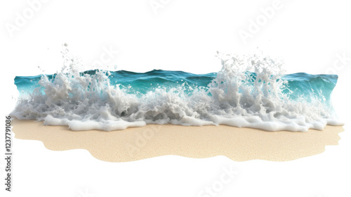 Fototapeta Naklejka Na Ścianę i Meble -  Soft ocean waves crashing on sandy beach with transparent background