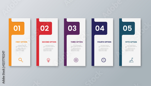 Modern business infographic template with 5 options or steps icons.