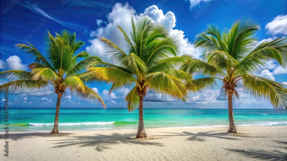 Palm trees swaying in the breeze with a calm turquoise ocean and sandy beach in the background, sandy beach, serene beach scene, coastal palm trees, beachy palm trees, palm tree landscape Palm trees swaying in the breeze with a calm turquoise ocean and sandy beach in the background, sandy beach, serene beach scene, coastal palm trees, beachy palm trees, palm tree landscape