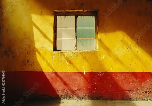 Aged Yellow Wall Window Sunlight Shadow Texture