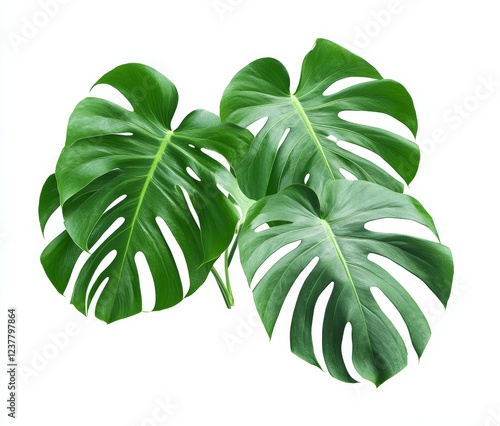 Lush tropical leaves isolated on white background for design