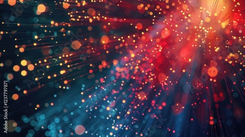 Technology-driven abstract backdrop featuring vibrant optic fibers connecting through the digital space.