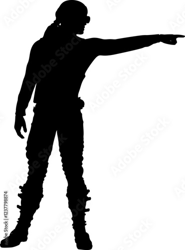 Illustration of the silhouette of a male mercenary. Perfect for action-themed designs, gaming graphics, or military storytelling, the mercenary silhouette exudes a sense of secrecy and expertise.