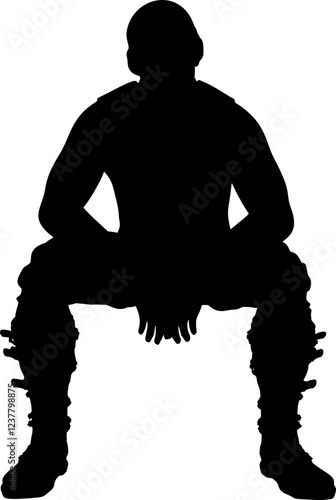 Illustration of the silhouette of a male mercenary. Perfect for action-themed designs, gaming graphics, or military storytelling, the mercenary silhouette exudes a sense of secrecy and expertise.