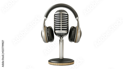microphone with headphone isolated on white background
