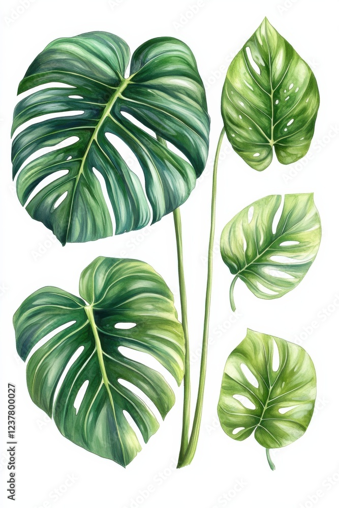 Obraz premium Exploring the beauty of monstera deliciosa with detailed illustrations of its unique foliage